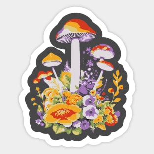 Cottagecore Mushrooms And Flowers Sticker